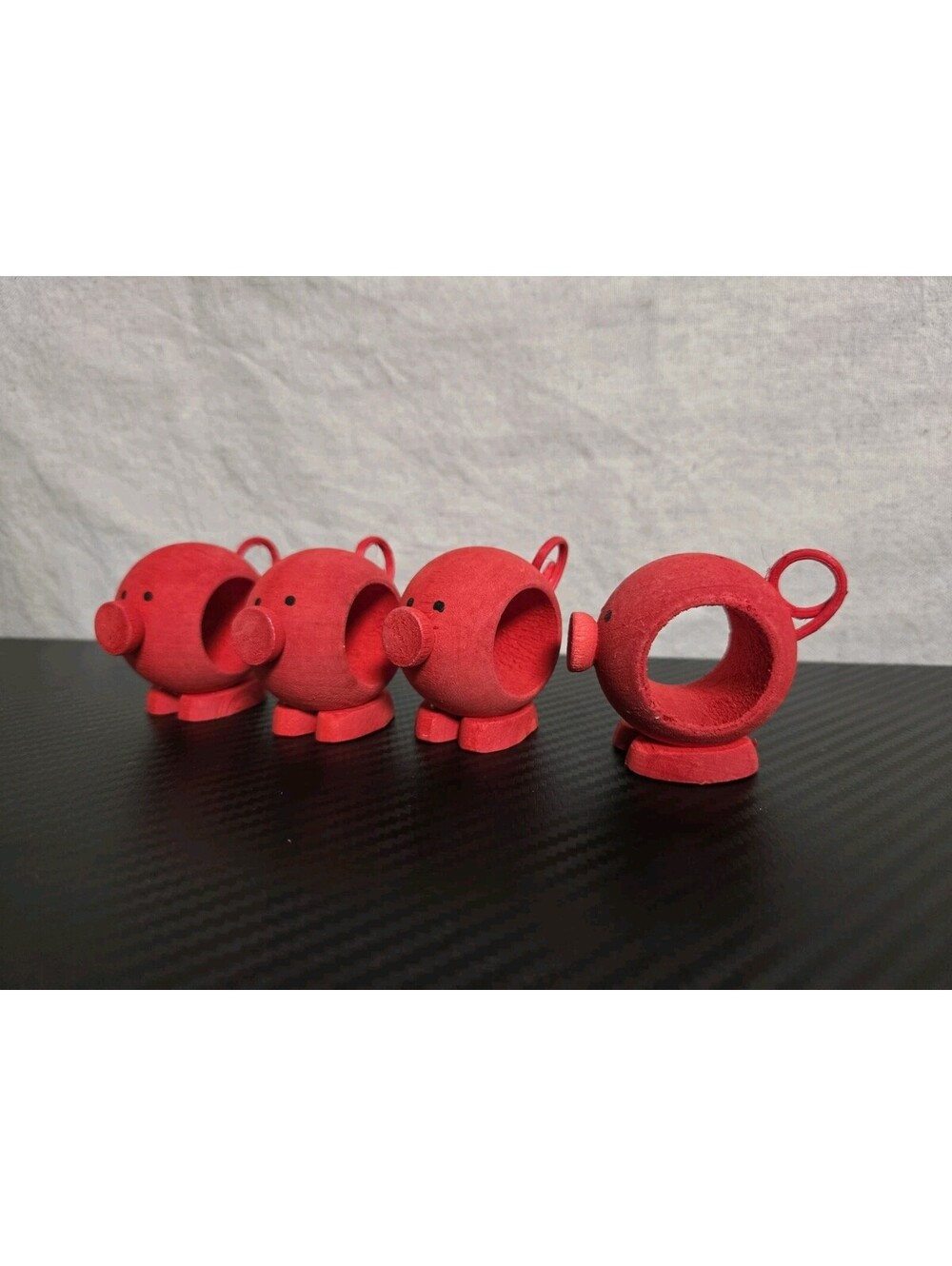 Rare Hand Made In Sweden Pig Napkin Rings Wooden Red Cute